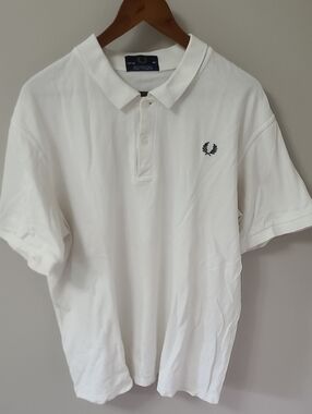 Fred Perry White Polo with Navy Laurel Logo